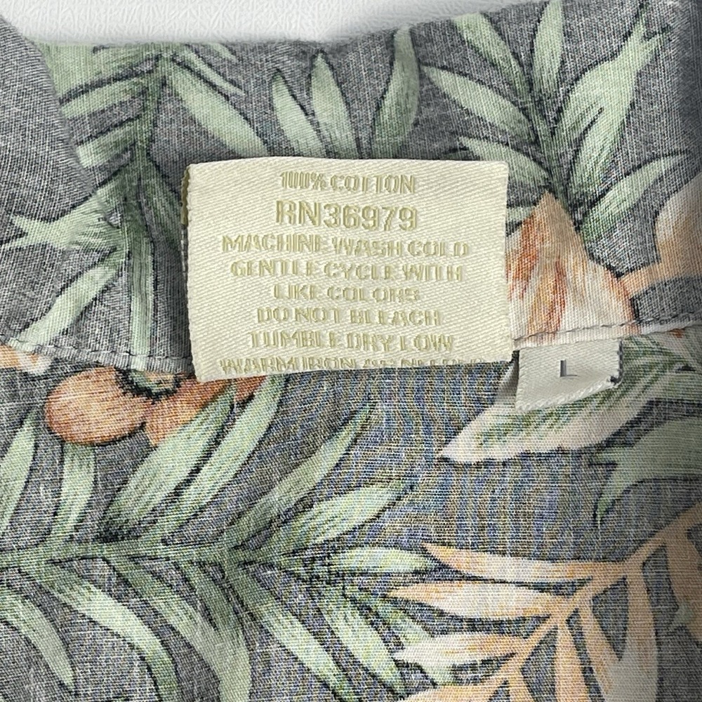 Go Barefoot Men's Large Gray Orange Green Hawaiian Tropical Aloha Floral Button - Picture 5 of 8